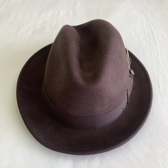 Jaxon Homburg Godfather Fedora Style Hat Men's 100% Wool Felt Dark Brown Large - Picture 5 of 16